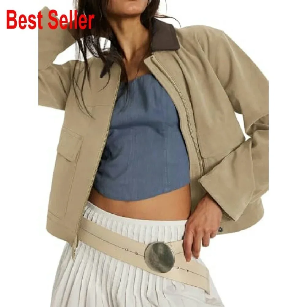 Faux Suede Cropped Jacket Oversized Chic Minimal Y2K Winter Outerwear